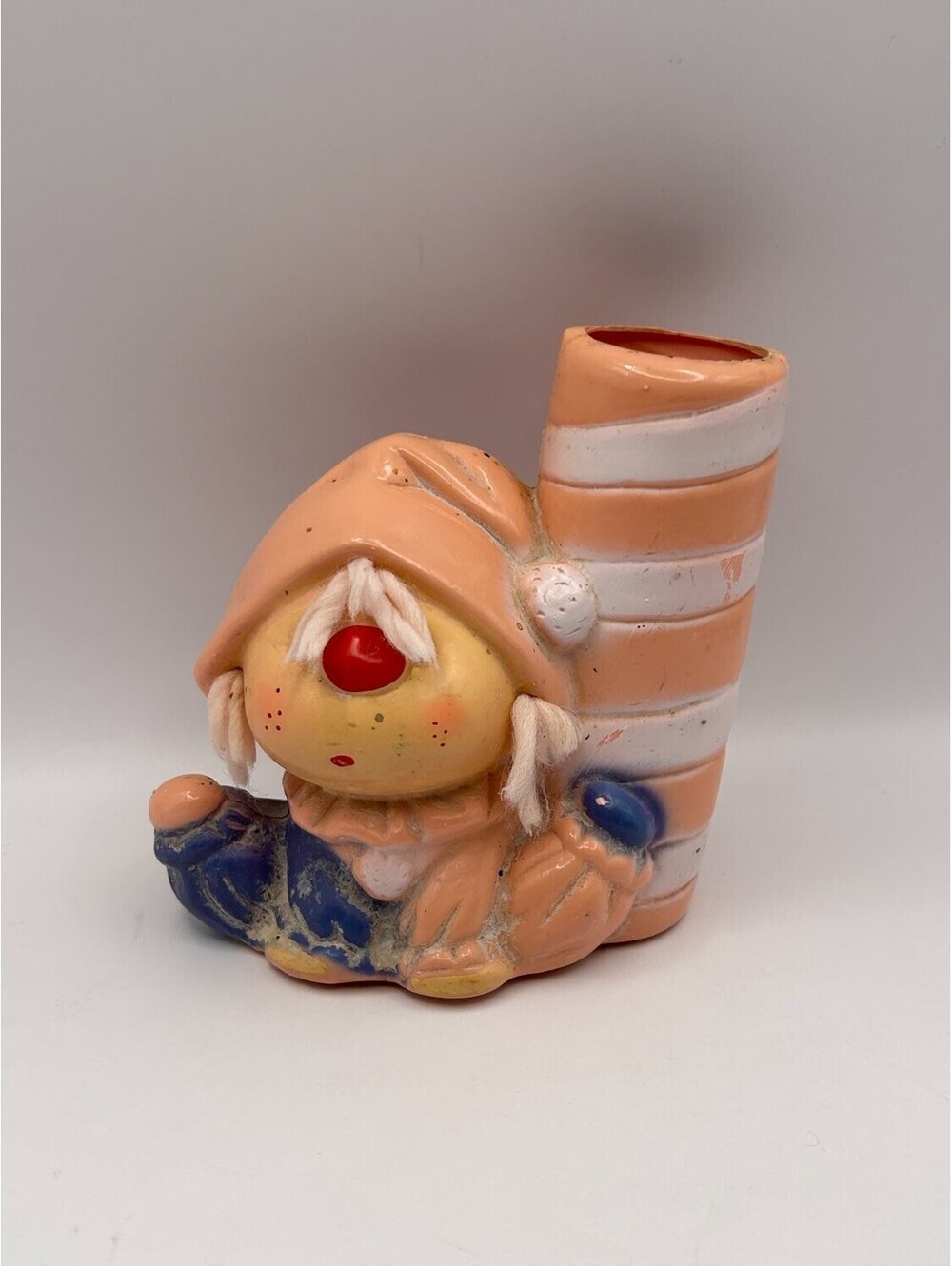 Vintage Clown Pencil Holder Desk Figurine Candy Cane Striped 1999